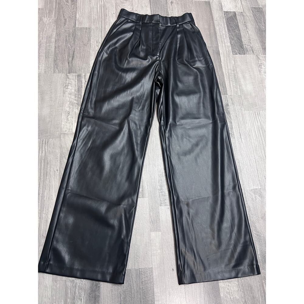 Abercrombie Fitch Vegan Leather Pants Womens SM Black High Rise Wide Leg Trouser
